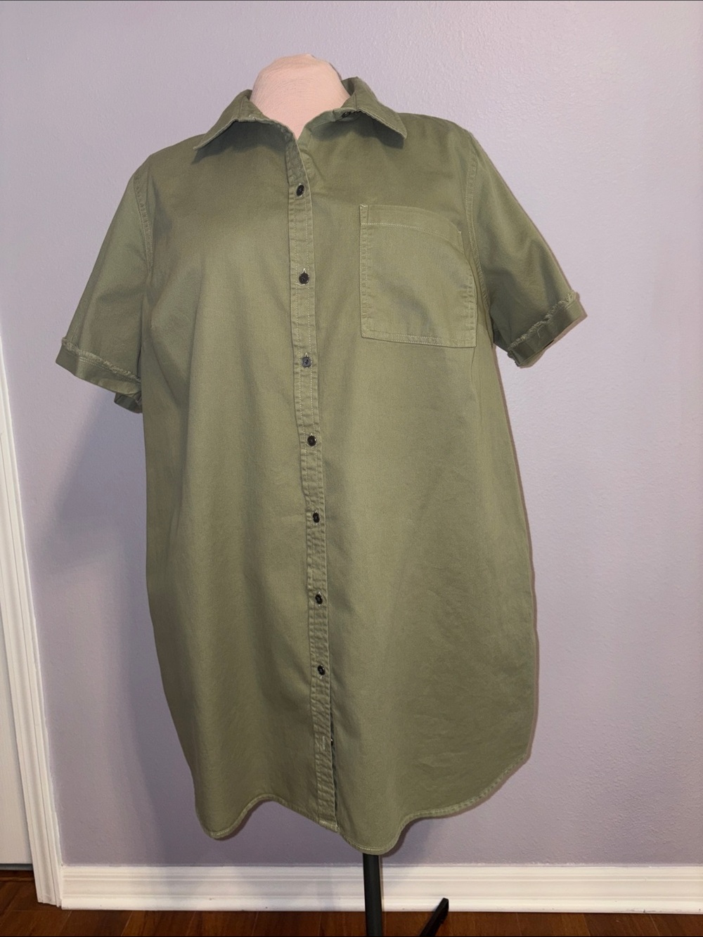 True Craft Olive Green Midi Shirt Dress